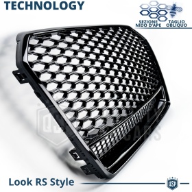 REJILLA Delantera para Audi A6 C7, S6 (14-18), Parrilla NIDO DE ABEJA Negro Brillante | Tuning Estilo rs