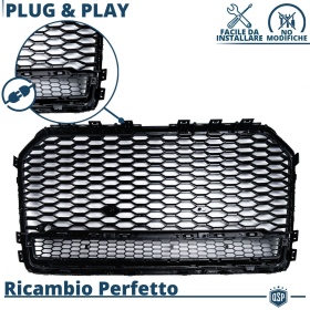 REJILLA Delantera para Audi A6 C7, S6 (14-18), Parrilla NIDO DE ABEJA Negro Brillante | Tuning Estilo rs