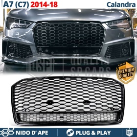 REJILLA Delantera para Audi A7 C7, S7 (14-18), Parrilla NIDO DE ABEJA Negro Brillante | Tuning Estilo rs