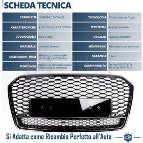 REJILLA Delantera para Audi A7 C7, S7 (14-18), Parrilla NIDO DE ABEJA Negro Brillante | Tuning Estilo rs