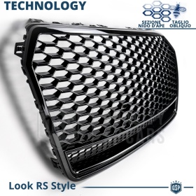 REJILLA Delantera para Audi A7 C7, S7 (14-18), Parrilla NIDO DE ABEJA Negro Brillante | Tuning Estilo rs