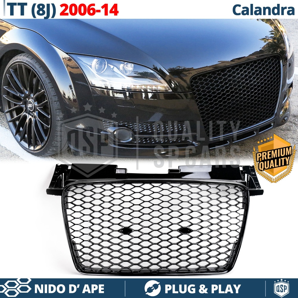 REJILLA Delantera para Audi TT 8J, Parrilla NIDO DE ABEJA Negro Brillante | Tuning Estilo rs