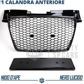 REJILLA Delantera para Audi TT 8J, Parrilla NIDO DE ABEJA Negro Brillante | Tuning Estilo rs