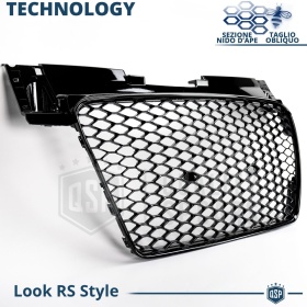 REJILLA Delantera para Audi TT 8J, Parrilla NIDO DE ABEJA Negro Brillante | Tuning Estilo rs