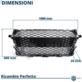REJILLA Delantera para Audi TT 8S (14-18), Parrilla NIDO DE ABEJA Negro Brillante | Tuning Estilo rs