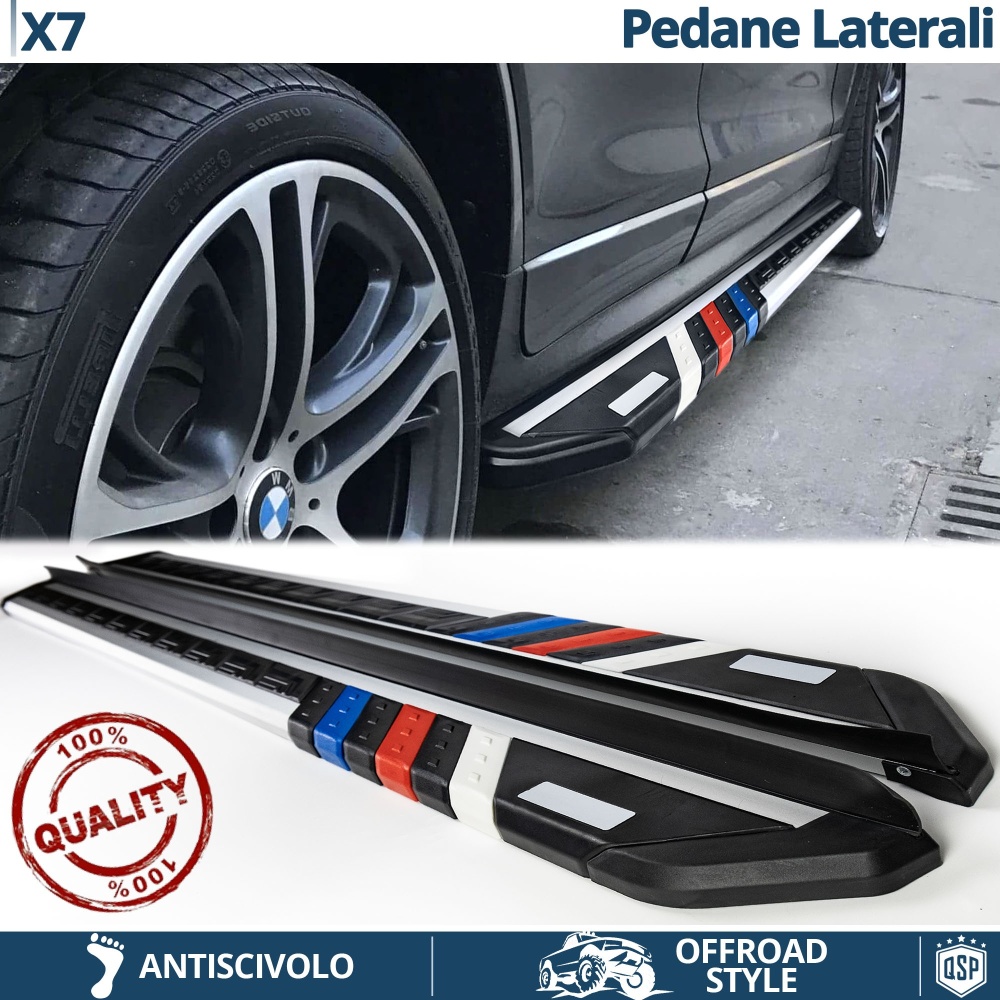 2 ESCALONES LATERALES para BMW X7 Pisaderas en Aluminio y Inserciones de PVC Antideslizante Estilo M