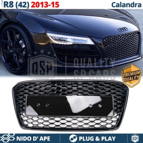 REJILLA Delantera para Audi R8 42 (13-15), Parrilla NIDO DE ABEJA Negro Brillante | Tuning Estilo rs