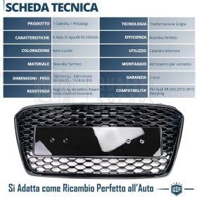 REJILLA Delantera para Audi R8 42 (13-15), Parrilla NIDO DE ABEJA Negro Brillante | Tuning Estilo rs