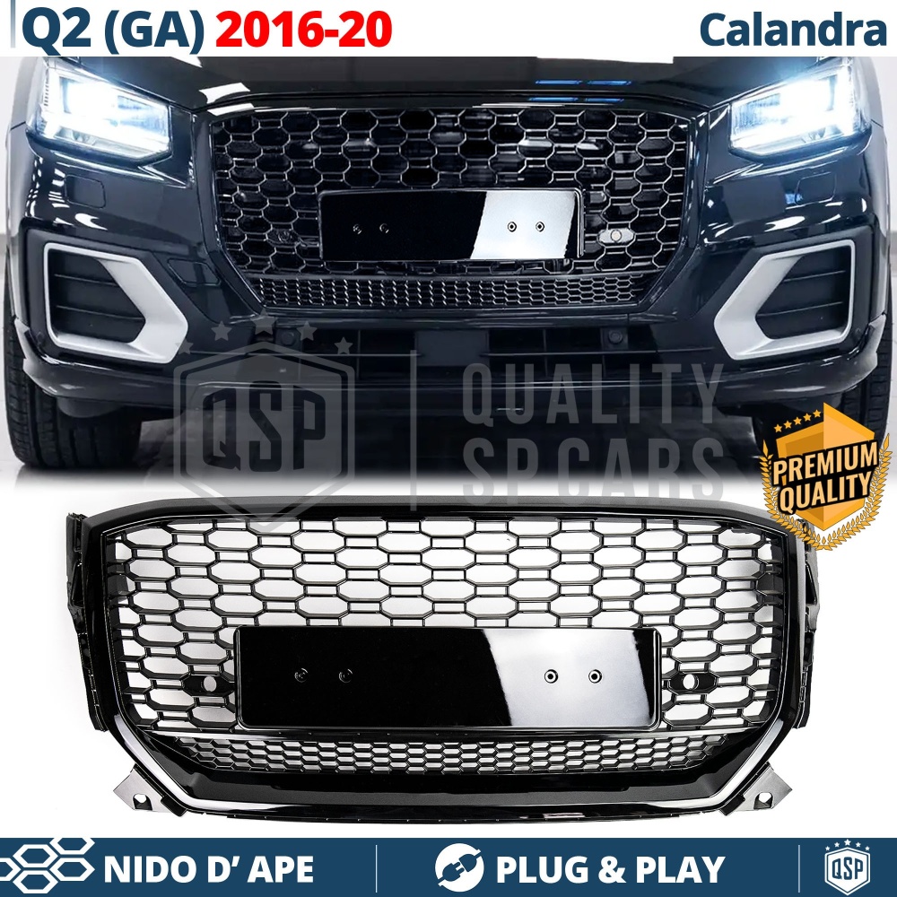 REJILLA Delantera para Audi Q2, SQ2 (16-20), Parrilla NIDO DE ABEJA Negro Brillante | Tuning Estilo rs