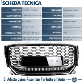 REJILLA Delantera para Audi Q2, SQ2 (16-20), Parrilla NIDO DE ABEJA Negro Brillante | Tuning Estilo rs