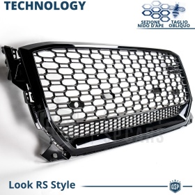 REJILLA Delantera para Audi Q2, SQ2 (16-20), Parrilla NIDO DE ABEJA Negro Brillante | Tuning Estilo rs