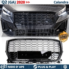 REJILLA Delantera para Audi Q2, SQ2 (desde 2020), Parrilla NIDO DE ABEJA Negro Brillante | Estilo rs