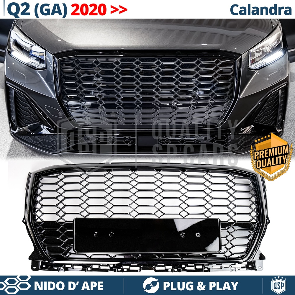REJILLA Delantera para Audi Q2, SQ2 (desde 2020), Parrilla NIDO DE ABEJA Negro Brillante | Estilo rs