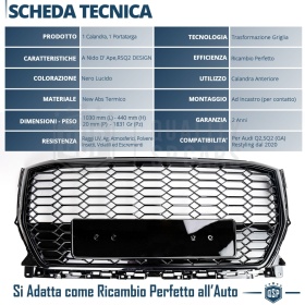 REJILLA Delantera para Audi Q2, SQ2 (desde 2020), Parrilla NIDO DE ABEJA Negro Brillante | Estilo rs