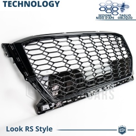 REJILLA Delantera para Audi Q2, SQ2 (desde 2020), Parrilla NIDO DE ABEJA Negro Brillante | Estilo rs