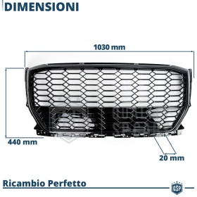 REJILLA Delantera para Audi Q2, SQ2 (desde 2020), Parrilla NIDO DE ABEJA Negro Brillante | Estilo rs