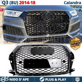 REJILLA Delantera para Audi Q3 8U (14-18), Parrilla NIDO DE ABEJA Negro Brillante | Tuning Estilo rs