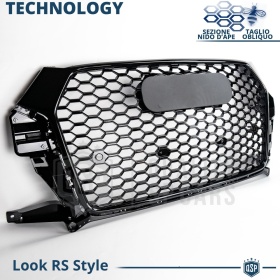 REJILLA Delantera para Audi Q3 8U (14-18), Parrilla NIDO DE ABEJA Negro Brillante | Tuning Estilo rs