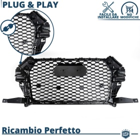 REJILLA Delantera para Audi Q3 8U (14-18), Parrilla NIDO DE ABEJA Negro Brillante | Tuning Estilo rs
