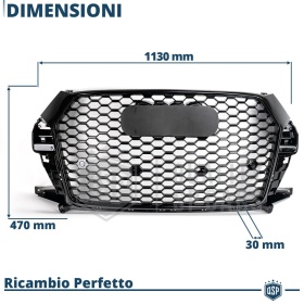 REJILLA Delantera para Audi Q3 8U (14-18), Parrilla NIDO DE ABEJA Negro Brillante | Tuning Estilo rs