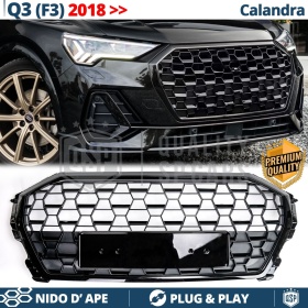 REJILLA Delantera para Audi Q3 F3, SQ3 (desde 2018), Parrilla NIDO DE ABEJA Negro Brillante | Tuning Estilo rs