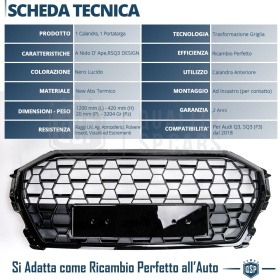 REJILLA Delantera para Audi Q3 F3, SQ3 (desde 2018), Parrilla NIDO DE ABEJA Negro Brillante | Tuning Estilo rs