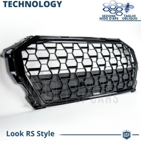 REJILLA Delantera para Audi Q3 F3, SQ3 (desde 2018), Parrilla NIDO DE ABEJA Negro Brillante | Tuning Estilo rs