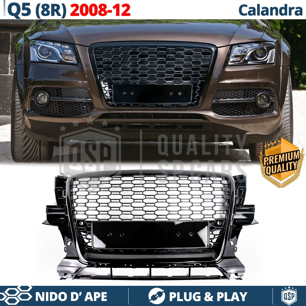 REJILLA Delantera para Audi Q5 8R (08-12), Parrilla NIDO DE ABEJA Negro Brillante | Tuning Estilo rs