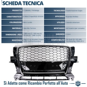 REJILLA Delantera para Audi Q5 8R (08-12), Parrilla NIDO DE ABEJA Negro Brillante | Tuning Estilo rs