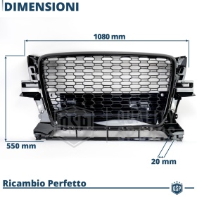 REJILLA Delantera para Audi Q5 8R (08-12), Parrilla NIDO DE ABEJA Negro Brillante | Tuning Estilo rs