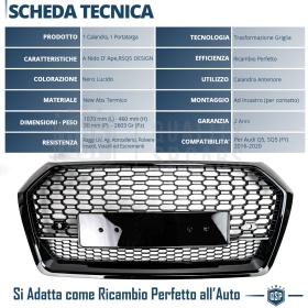 REJILLA Delantera para Audi Q5 FY, SQ5 (16-20), Parrilla NIDO DE ABEJA Negro Brillante | Tuning Estilo rs