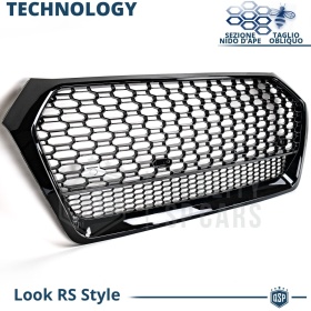 REJILLA Delantera para Audi Q5 FY, SQ5 (16-20), Parrilla NIDO DE ABEJA Negro Brillante | Tuning Estilo rs