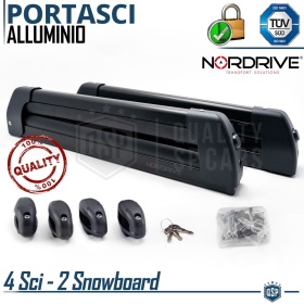 PORTAESQUÍS Coche Universal NORDRIVE en Aluminio NEGRO | Sobre Techo con Barras de Techo | Aprobado TÜV GS