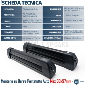 PORTAESQUÍS Coche Universal NORDRIVE en Aluminio NEGRO | Sobre Techo con Barras de Techo | Aprobado TÜV GS