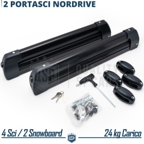 PORTAESQUÍS Coche Universal NORDRIVE en Aluminio NEGRO | Sobre Techo con Barras de Techo | Aprobado TÜV GS