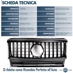 REJILLA Delantera para Mercedes Clase G W463, Parrilla Negro Brillante | Tuning Estilo GT-R
