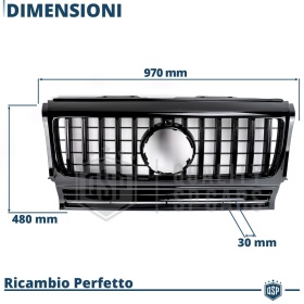 REJILLA Delantera para Mercedes Clase G W463, Parrilla Negro Brillante | Tuning Estilo GT-R