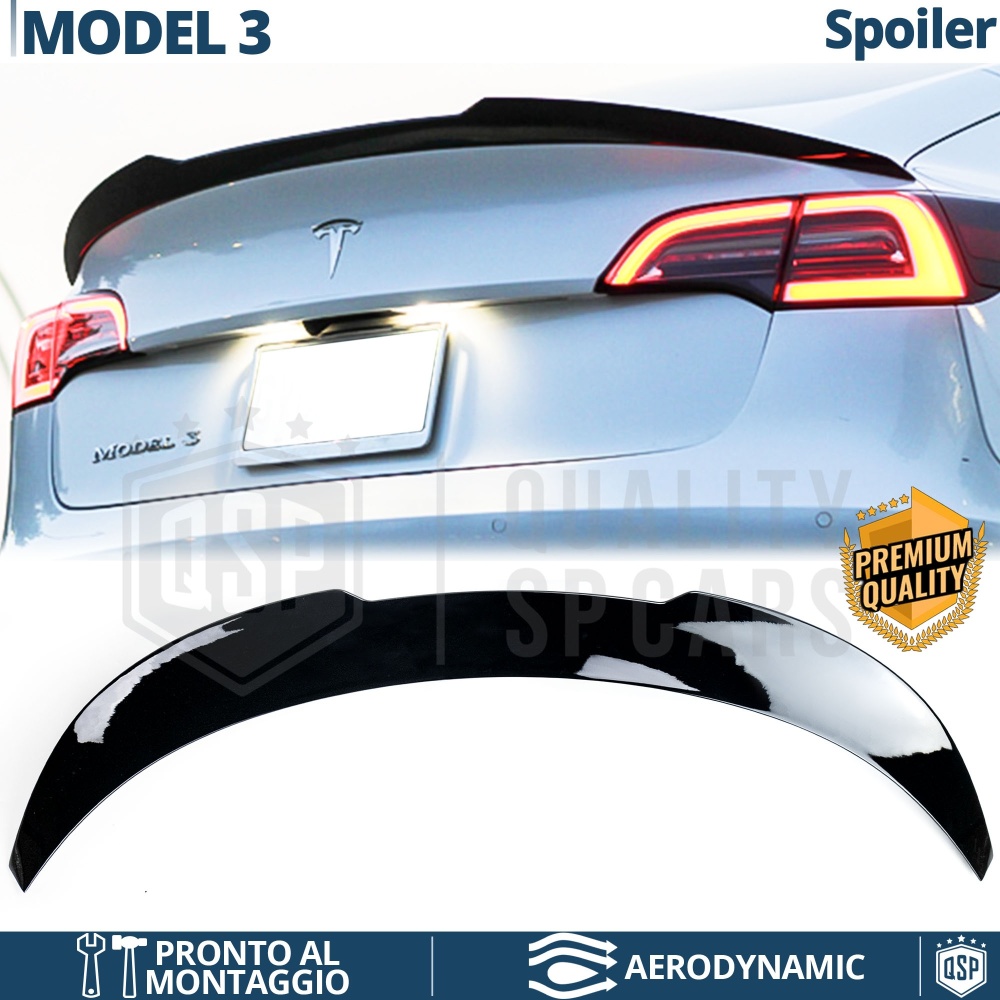 ALERÓN Trasero para TESLA MODEL 3, Spoiler Maletero Aerodinámico NEGRO Brillante en ABS Tuning ALERÓN Trasero para TESLA MODEL 3, Spoiler Maletero Aerodinámico NEGRO Brillante en ABS Tuning