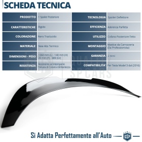 ALERÓN Trasero para TESLA MODEL 3, Spoiler Maletero Aerodinámico NEGRO Brillante en ABS Tuning