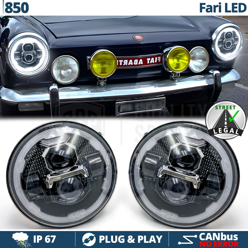 FAROS LED para FIAT 850, Luz Blanca 6500K Angel Eyes | APROBADO