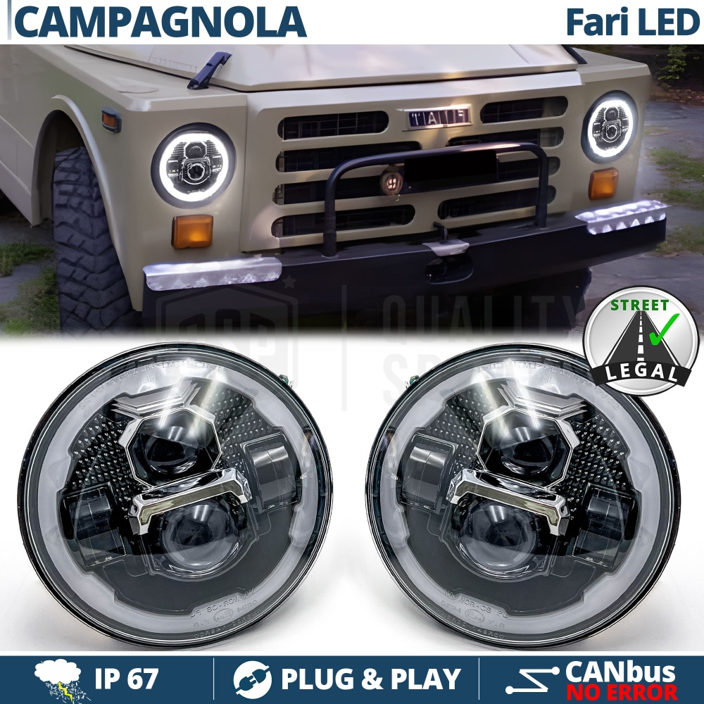 FAROS LED para FIAT CAMPAGNOLA, Luz Blanca 6500K Angel Eyes | APROBADO