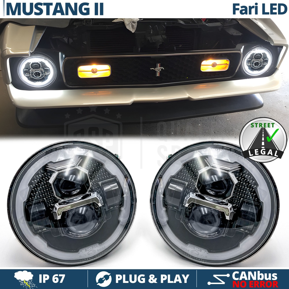 LED HEADLIGHTS for FORD MUSTANG MK2, White Light 6500K Angel Eyes | APPROVED