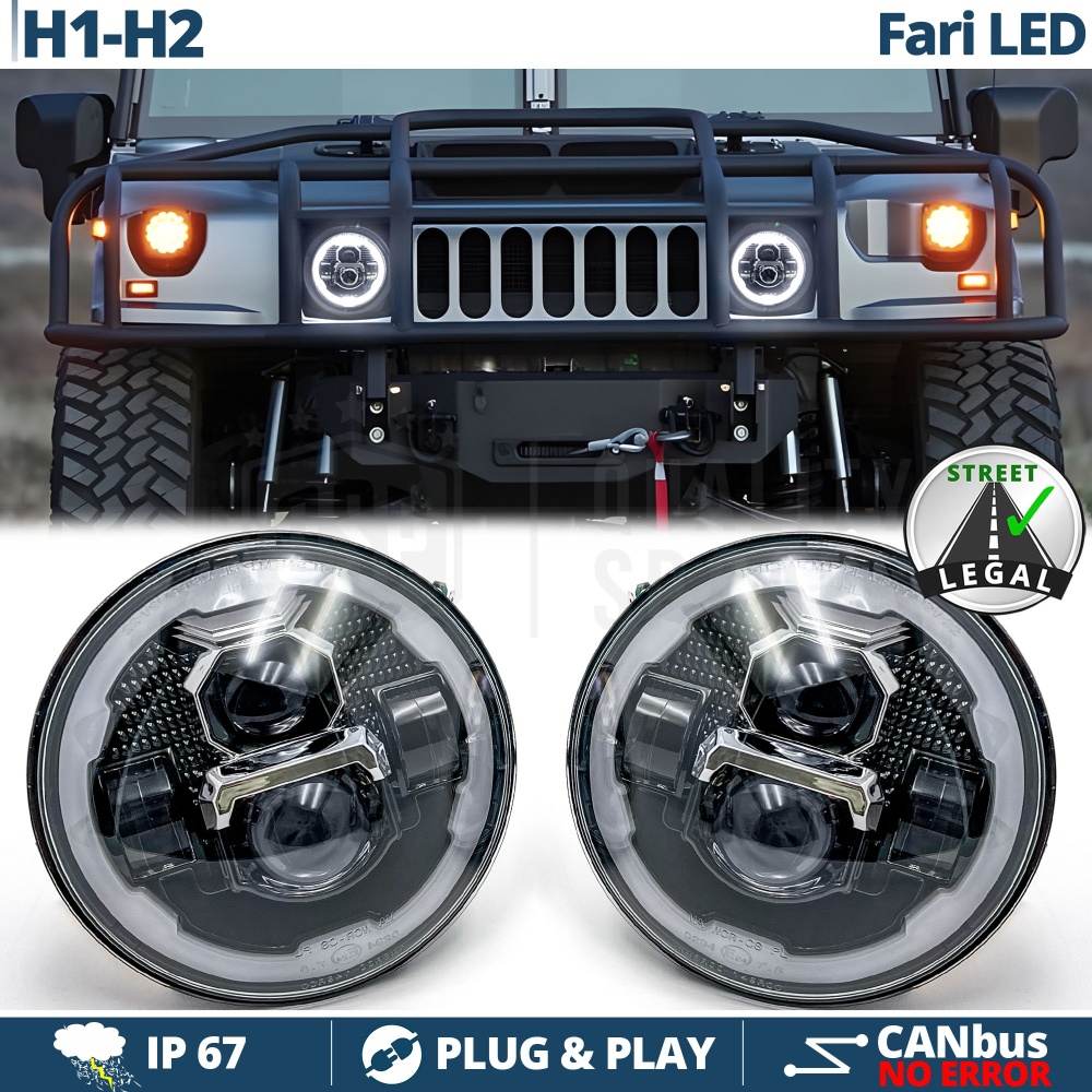 FAROS LED para HUMMER H1 H2, Luz Blanca 6500K Angel Eyes | APROBADO