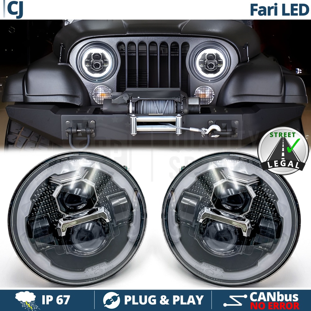 FAROS LED para JEEP CJ, Luz Blanca 6500K Angel Eyes | APROBADO