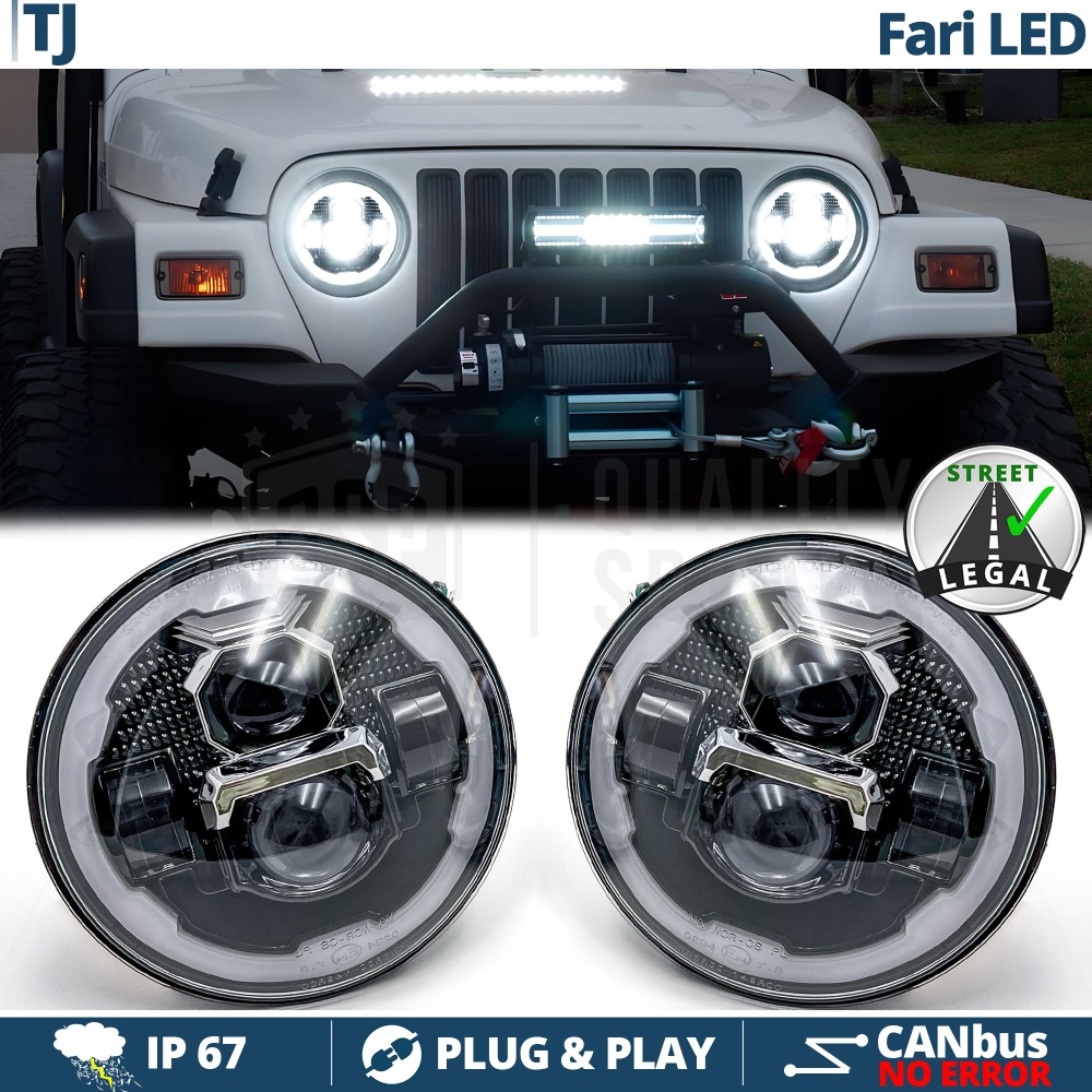FAROS LED para JEEP WRANGLER TJ, Luz Blanca 6500K Angel Eyes | APROBADO