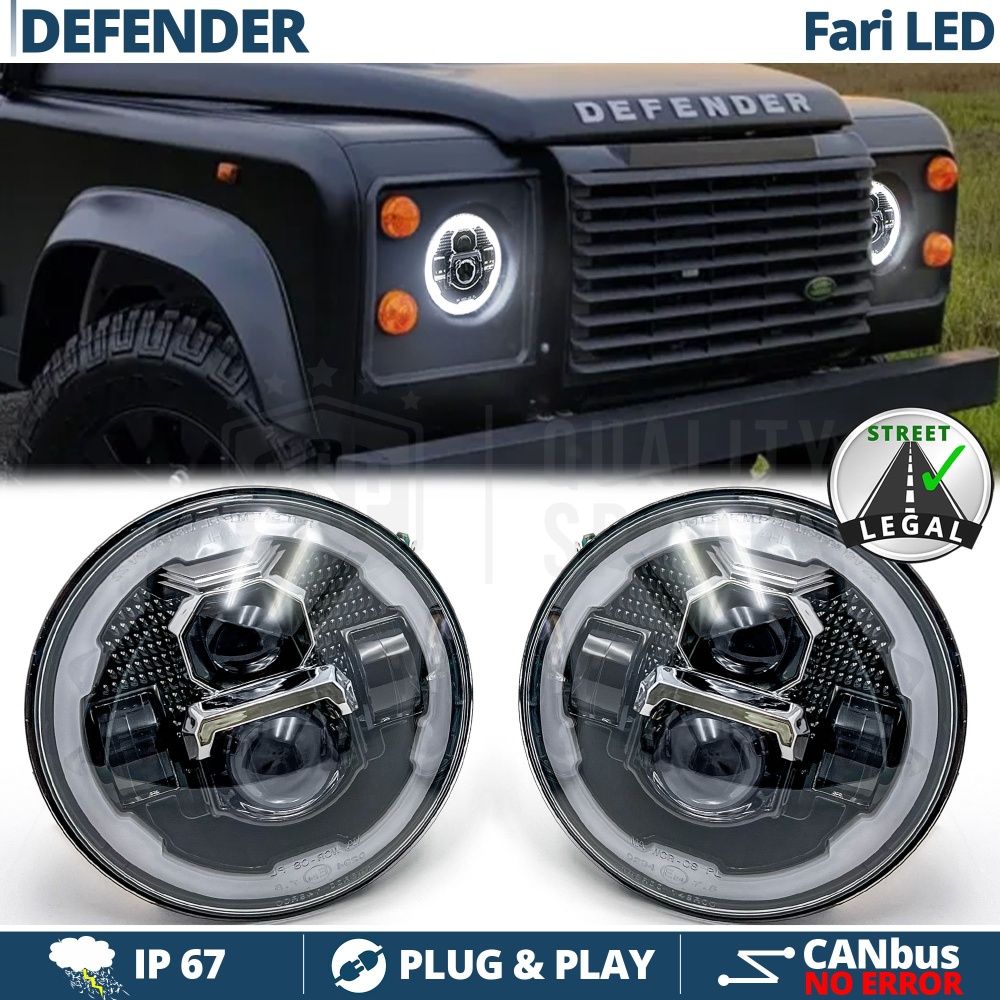FAROS LED para LAND ROVER DEFENDER, Luz Blanca 6500K Angel Eyes | APROBADO