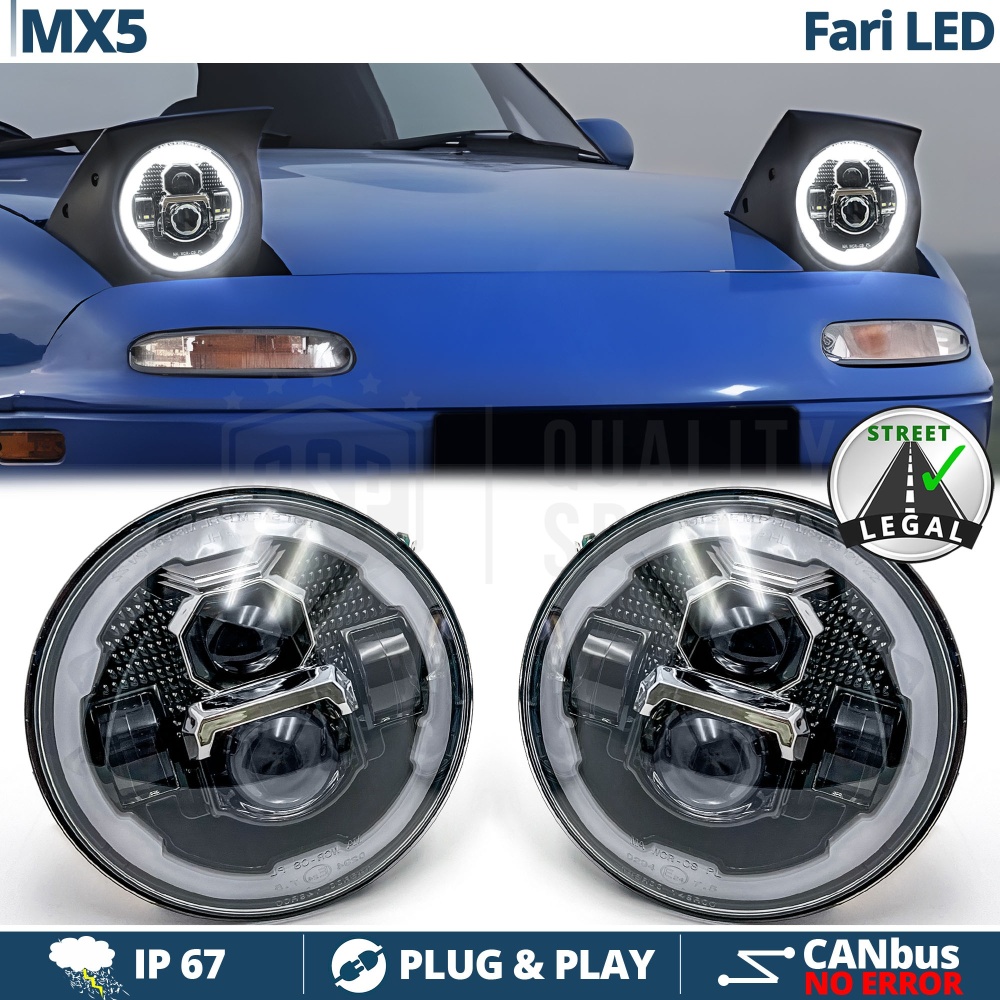 LED HEADLIGHTS for MAZDA MX-5 1 (NA), White Light 6500K Angel Eyes | APPROVED