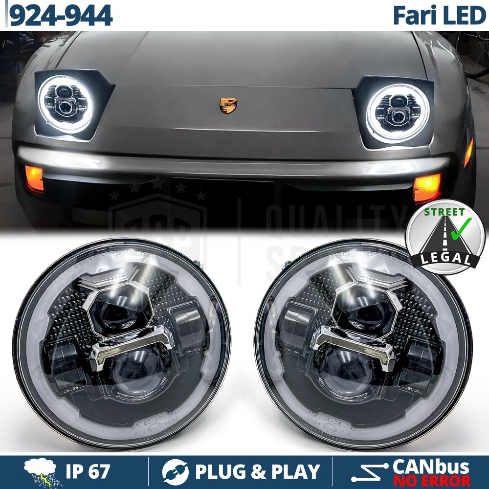 FAROS LED para PORSCHE 924-944, Luz Blanca 6500K Angel Eyes | APROBADO