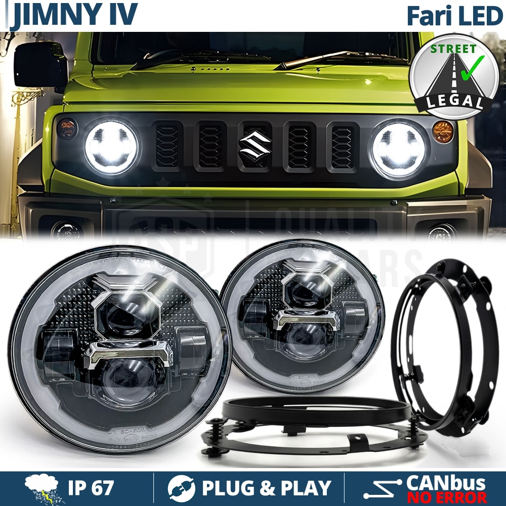 FAROS LED + Soportes para SUZUKI JIMNY 4, Luz Blanca 6500K Angel Eyes | APROBADO