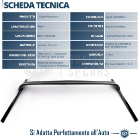ALERÓN Trasero para VW POLO 6 AW1, Spoiler Maletero Aerodinámico NEGRO Brillante en ABS Tuning